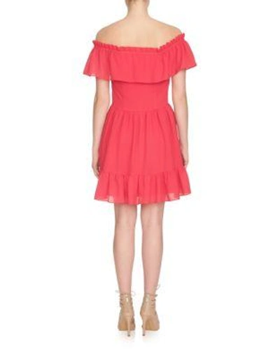 Shop Cynthia Steffe Off-the-shoulder Ruffle Dress In Rose Red