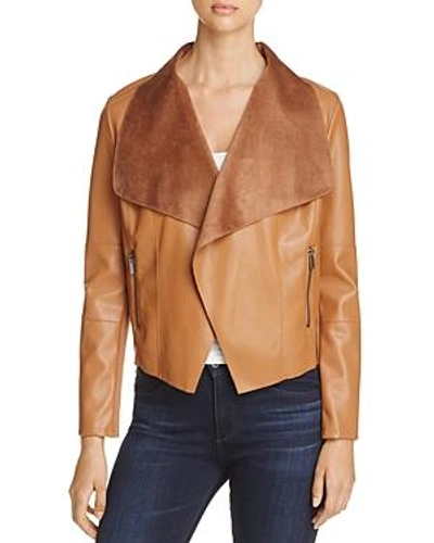 Shop Bagatelle Draped Faux Leather Jacket In Saddle