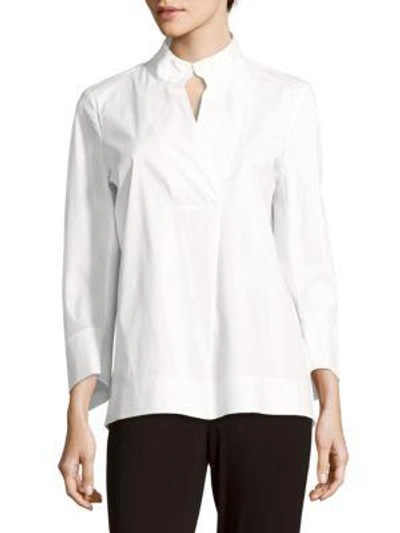 Shop Lafayette 148 Long-sleeve Cotton-blend Blouse In White