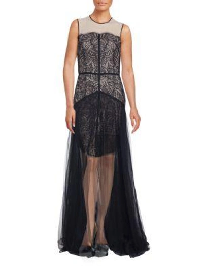 Shop Nha Khanh Lace Sleeveless Gown In Black