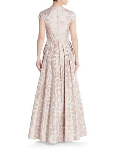 Shop Theia Rose-print A-line Gown In Dusty Rose