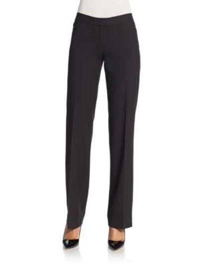 Shop Lafayette 148 Straight-leg Stretch Wool Pants In Black