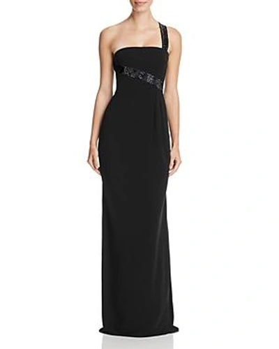 Shop Armani Collezioni Crystal-embellished One-strap Gown In Black