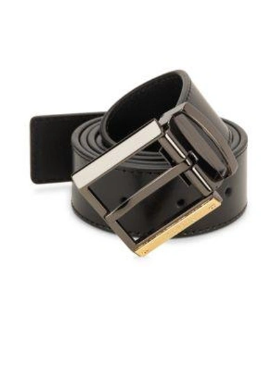 Shop Versace Solid Leather Belt In Black