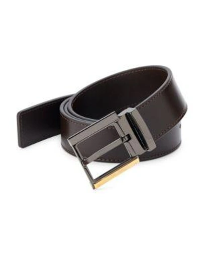 Shop Versace Buckled Leather Belt In Dark Brown