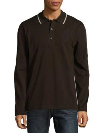 Shop Roberto Cavalli Knitted Cotton Polo In Dark Brown