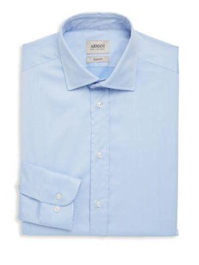 Shop Armani Collezioni Slim Buttoned Dress Shirt In Light Blue