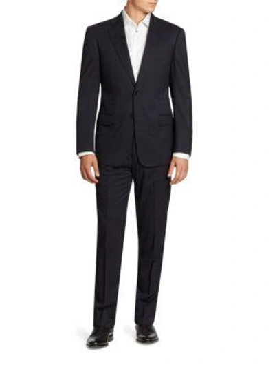 Shop Armani Collezioni Two-button Virgin Wool Suit In Navy