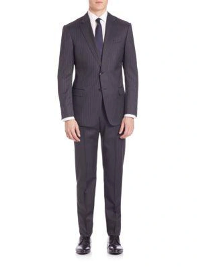 Shop Armani Collezioni Pinstriped Wool Suit In Grey