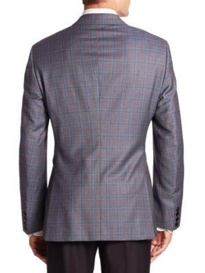 Shop Armani Collezioni Taylor-fit Virgin Wool Plaid Blazer In Grey