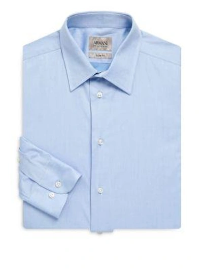 Shop Armani Collezioni Slim Fit Textured Cotton Dress Shirt In Light Blue