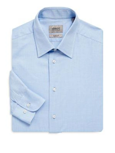 Shop Armani Collezioni Slim Fit Textured Cotton Dress Shirt In Blue Mist