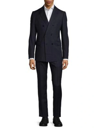 Shop Armani Collezioni Virgin Wool Classic Suit In Blue Navy