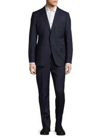 Shop Armani Collezioni Button-front Suit In Navy Blue