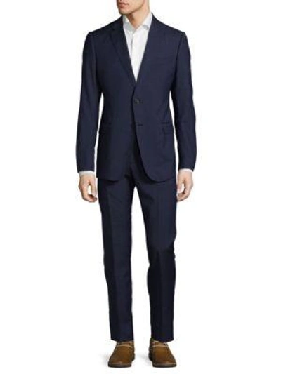 Shop Armani Collezioni Two-button Wool Suit In Prussian