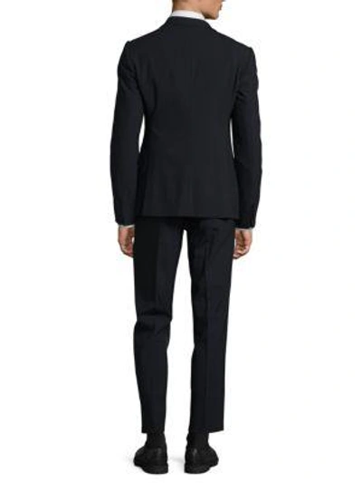 Shop Armani Collezioni Notch Buttoned Suit In Navy
