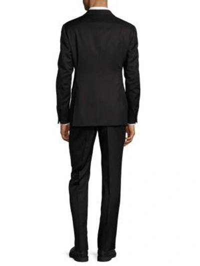 Shop Armani Collezioni Regular Fit Tonal Striped Virgin Wool Suit In Black
