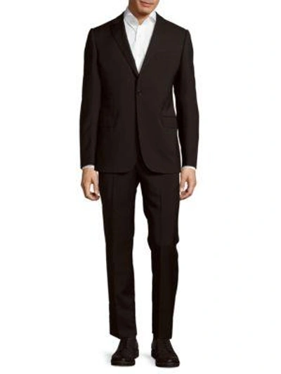Shop Armani Collezioni Solid Virgin Wool Suit In Black