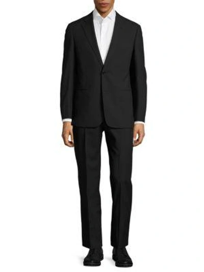 Shop Armani Collezioni Pinstriped Wool Suit In Black