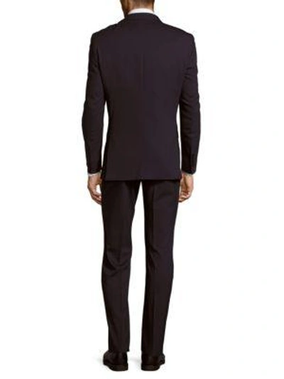 Shop Versace Stripe Blended Wool Suit In Blue