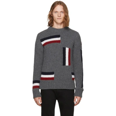 Shop Moncler Grey Tricolor Flag Sweater In 989 Grey