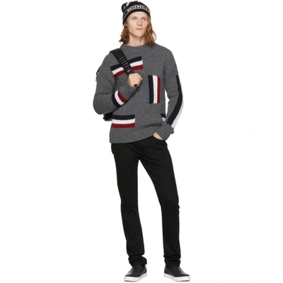 Shop Moncler Grey Tricolor Flag Sweater In 989 Grey