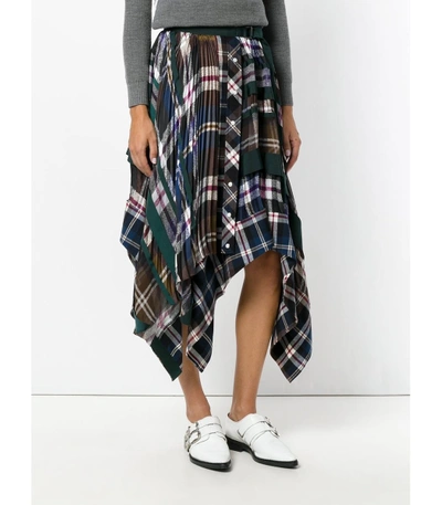 Sacai Multicolor Plaid Pleated Asymmetrical Skirt | ModeSens