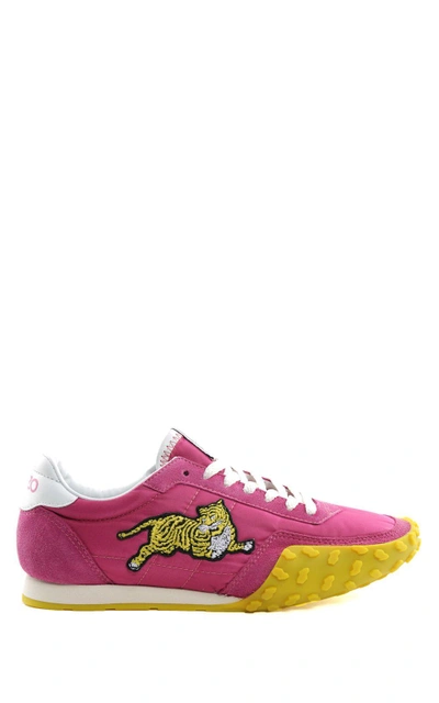 Shop Kenzo Move Suede And Nylon Sneakers In Fuxia