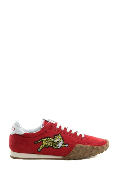 Shop Kenzo Move Suede And Nylon Sneakers In Rosso