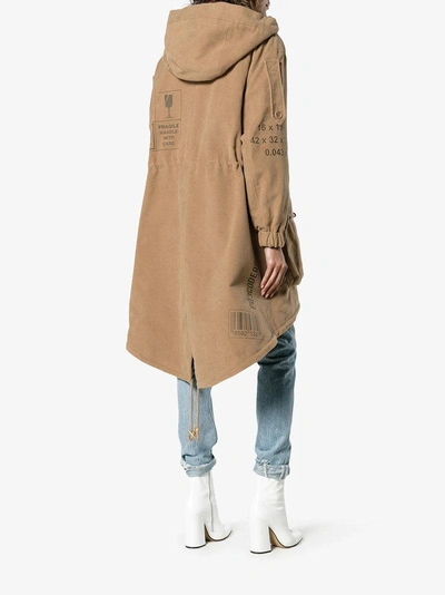 Shop Moschino Printed Oversized Hooded Parka In Nude/neutrals