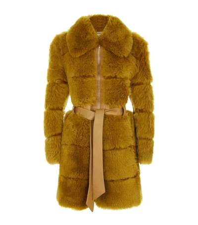Shop Chloé Shearling Belted Coat In Brown