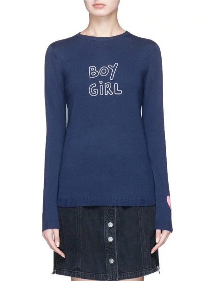 Shop J Brand X Bella Freud 'boy Girl' Slogan Embroidered Merino Wool Sweater