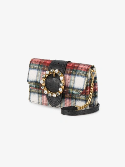 Shop Miu Miu Tartan Crystal Cross Body Bag In Nude&neutrals