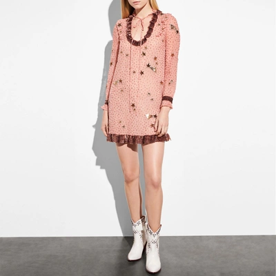 Shop Coach Embellished Outerspace Print Dress In Pink