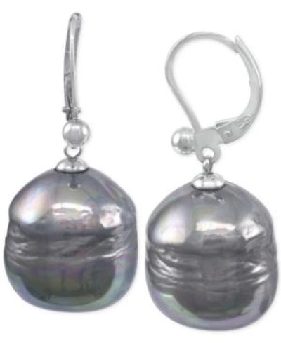 Shop Majorica Sterling Silver Imitation Black Baroque Pearl (12mm) Drop Earrings