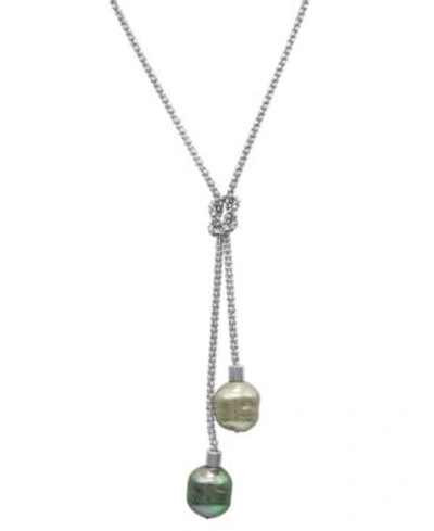 Shop Majorica Sterling Silver Necklace, Organic Man-made Baroque Pearl Love Knot Lariat In Multi