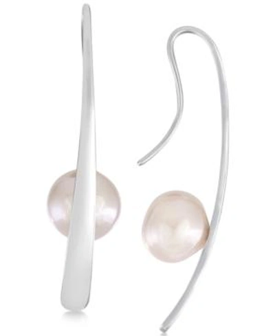 Shop Majorica Sterling Silver Imitation Pearl Threader Earrings In White