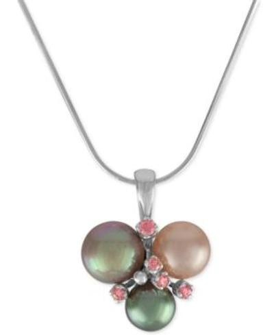 Shop Majorica Sterling Silver Pink Cubic Zirconia & Colored Imitation Pearl Pendant Necklace In Multi