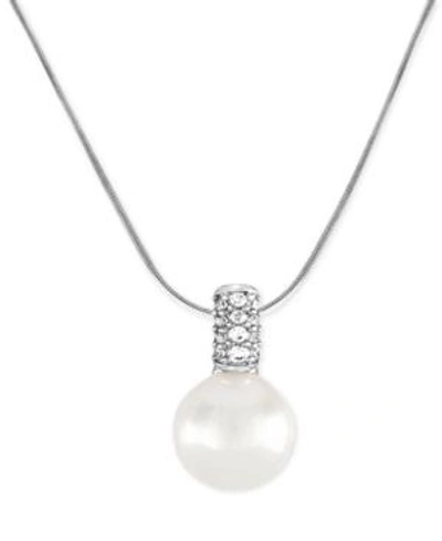 Shop Majorica Sterling Silver Cubic Zirconia & Imitation Pearl Pendant Necklace In White