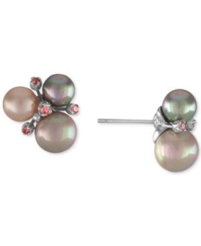 Shop Majorica Sterling Silver Pink Cubic Zirconia & Colored Imitation Pearl Cluster Stud Earrings In Multi