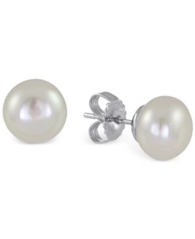 Shop Majorica Sterling Silver Flat Imitation Pearl (10mm) Stud Earrings In White
