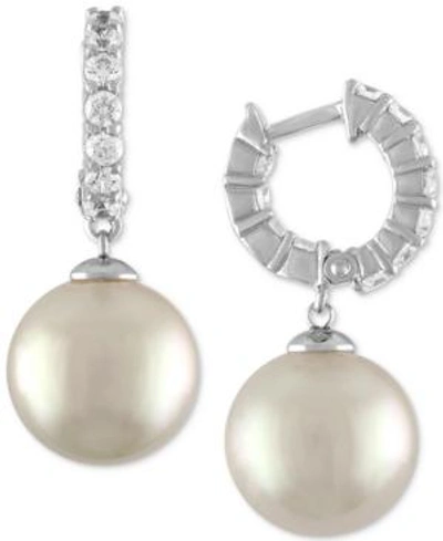 Shop Majorica Sterling Silver Cubic Zirconia & Imitation Pearl Hoop Earrings In White