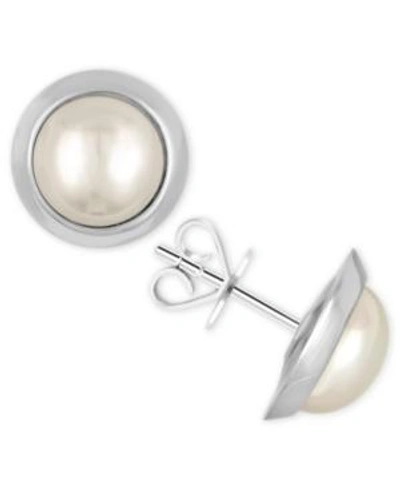 Shop Majorica Sterling Silver Imitation Mabe Pearl Stud Earrings In White
