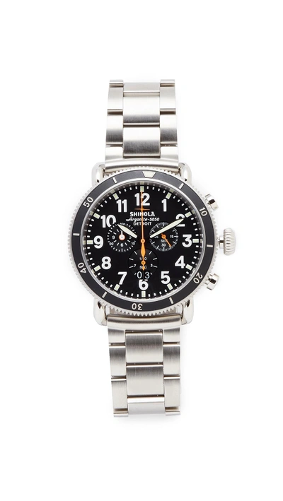 Shop Shinola The Runwell Sport Chronograph 48mm Watch In Stainless Steel/black