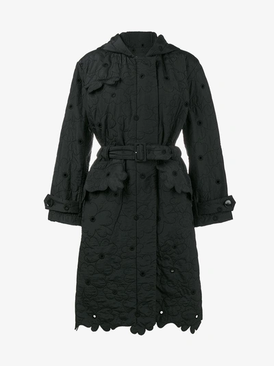 Shop Simone Rocha Floral Scalloped Hem Parka In Black