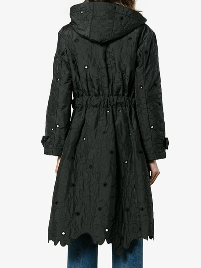 Shop Simone Rocha Floral Scalloped Hem Parka In Black