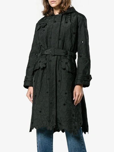 Shop Simone Rocha Floral Scalloped Hem Parka In Black