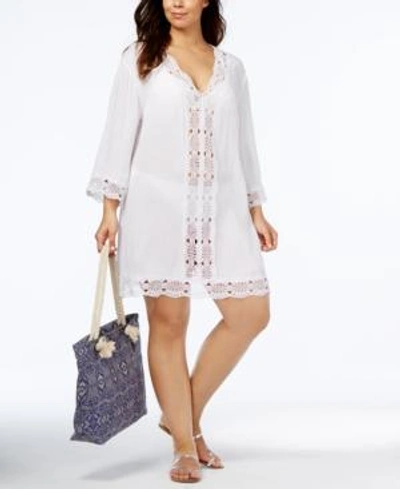 Shop La Blanca Plus Size Crochet-trim Cover-up Dress Women's Swimsuit In White