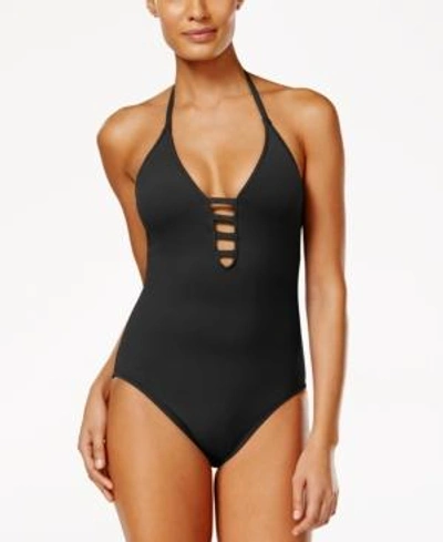 Shop La Blanca Strappy Plunge One-piece Tummy-control Swimsuit Women's Swimsuit In Black