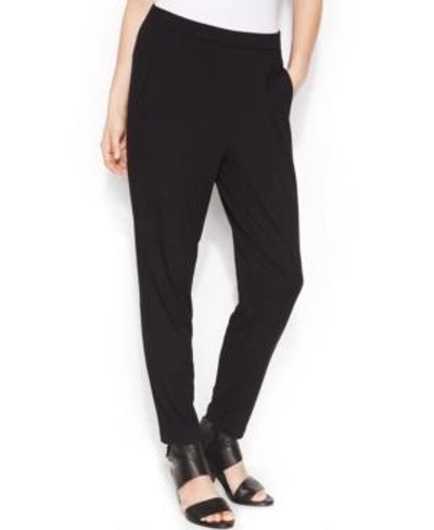 Shop Eileen Fisher System Stretch Jersey Pull-on Slouchy Ankle Pants In Black